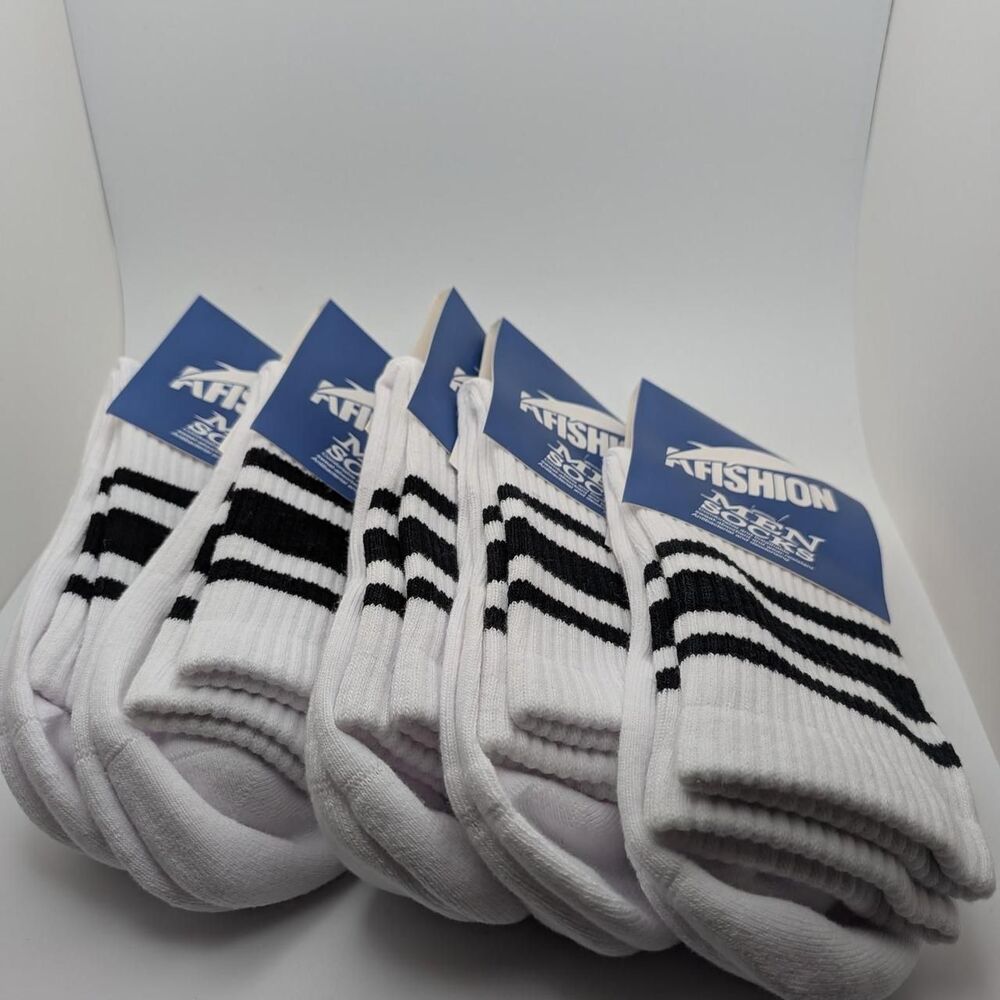 5 Pack White with Black Stripes crew Socks